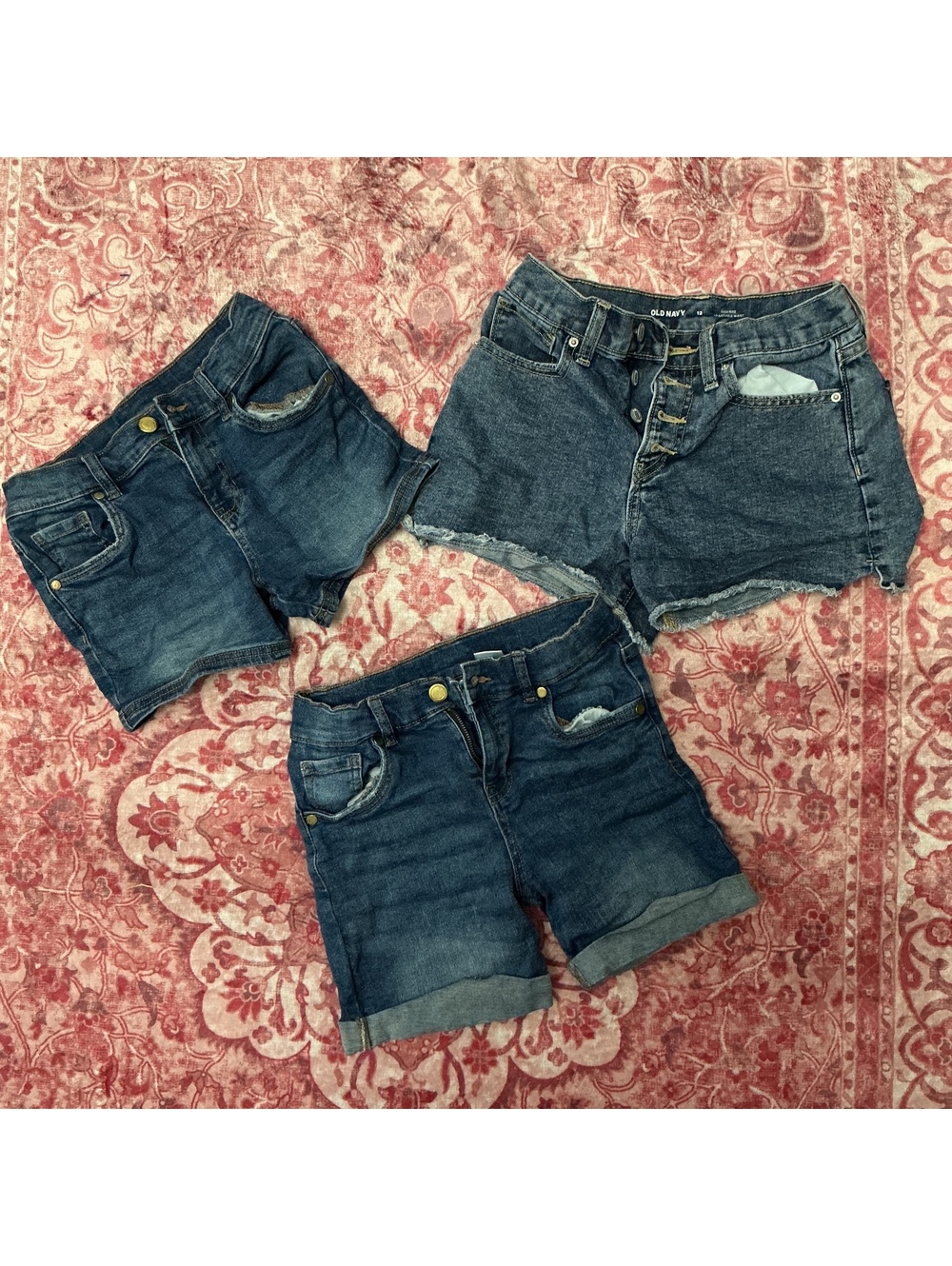 Set of 3 Girls' Denim Shorts, Sizes 10/12 and 12, Adjustable Waist